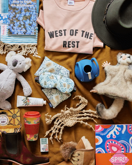 flatlay of colourful gifts and souvenirs