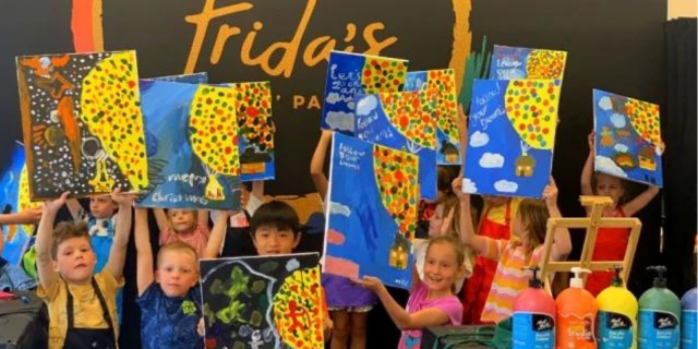 Kids in Freo show off their paintings at family sessions at Frida's Sip n Paint