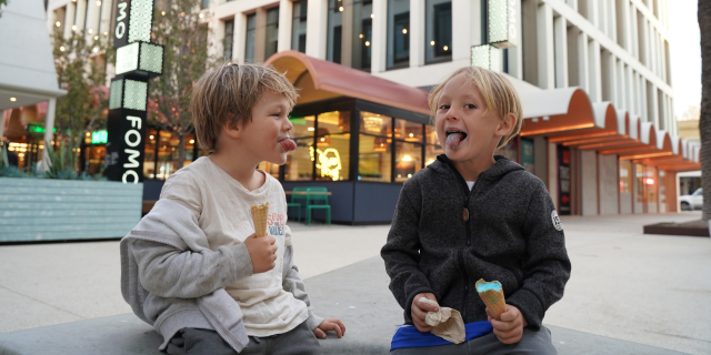 Kids in Freo, eating ice cream at FOMO, Fremantle Western Australia