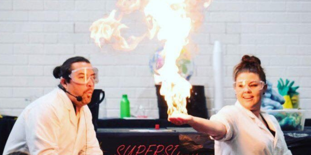 SUPERSONIC SCIENCE WORKSHOP - two scientists with flames
