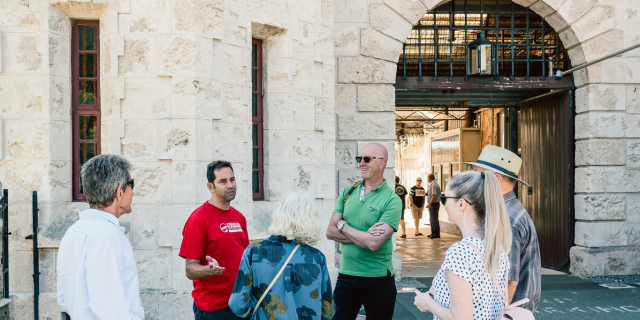 Two Feet and a Heartbeat tour group outside Fremantle Prison