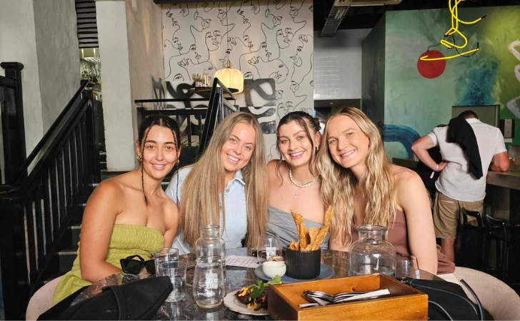 Group of happy friends poses for a photo in a Fremantle restaurant