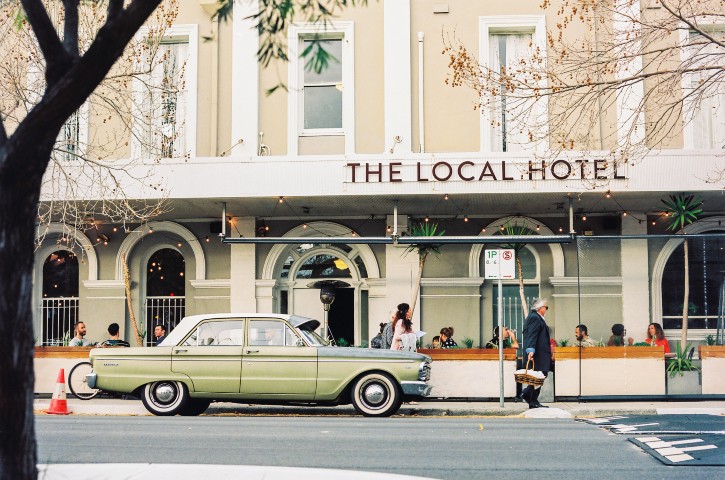 Retro car in front of The Local Hotel, South Fremantle. 10 Nights in Port. 