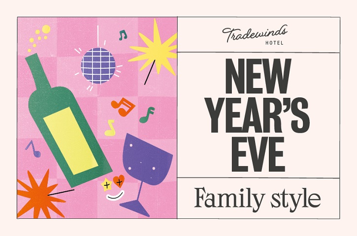 New Year's Eve family style at the Tradewinds Hotel poster