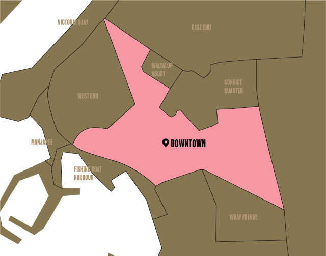 Map of Fremantle with Downtown highlighted in pink.