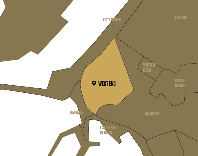 Map of Fremantle with the West End highlighted.