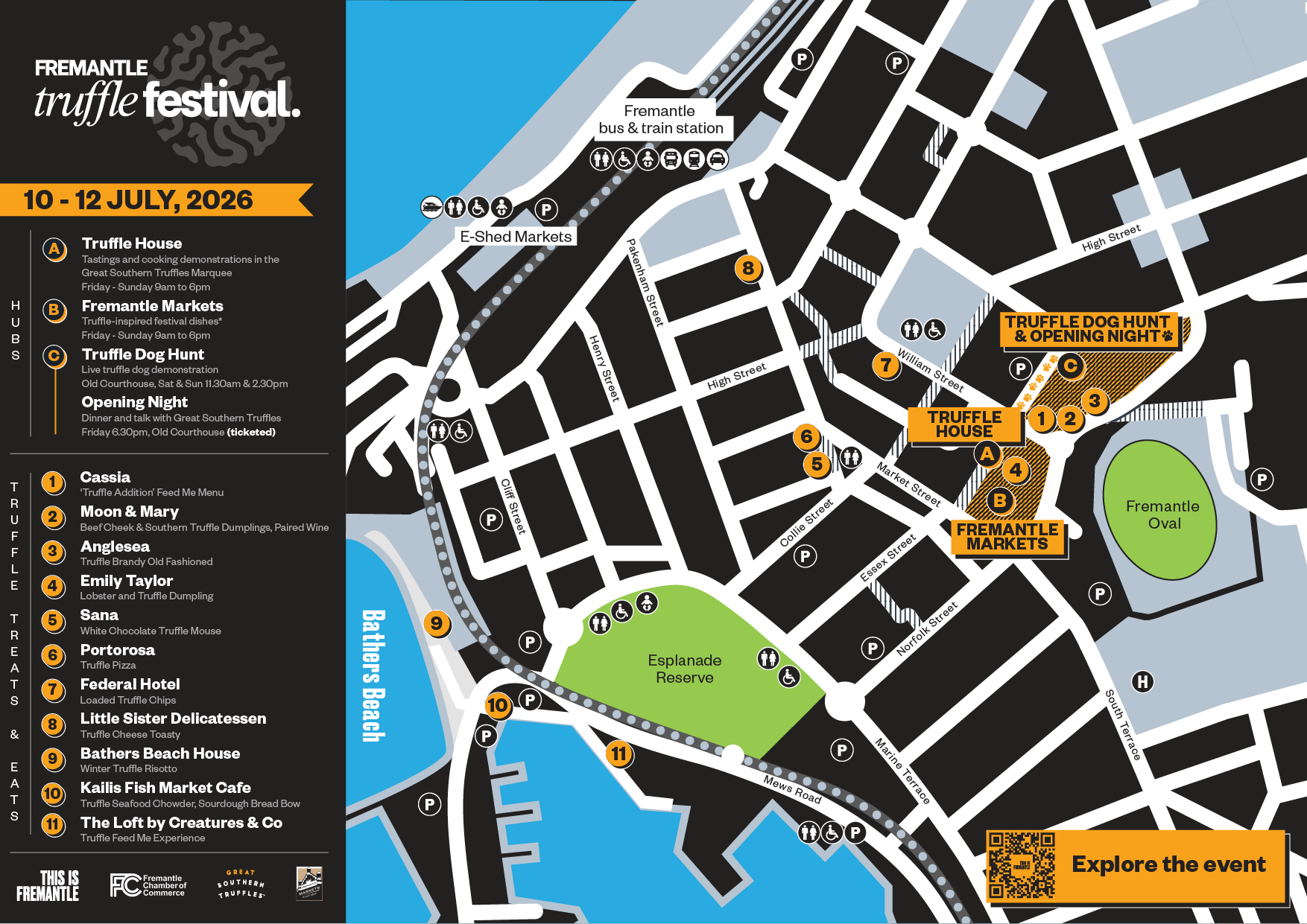 a map with the activities for the Fremantle Truffle Festival 2026
