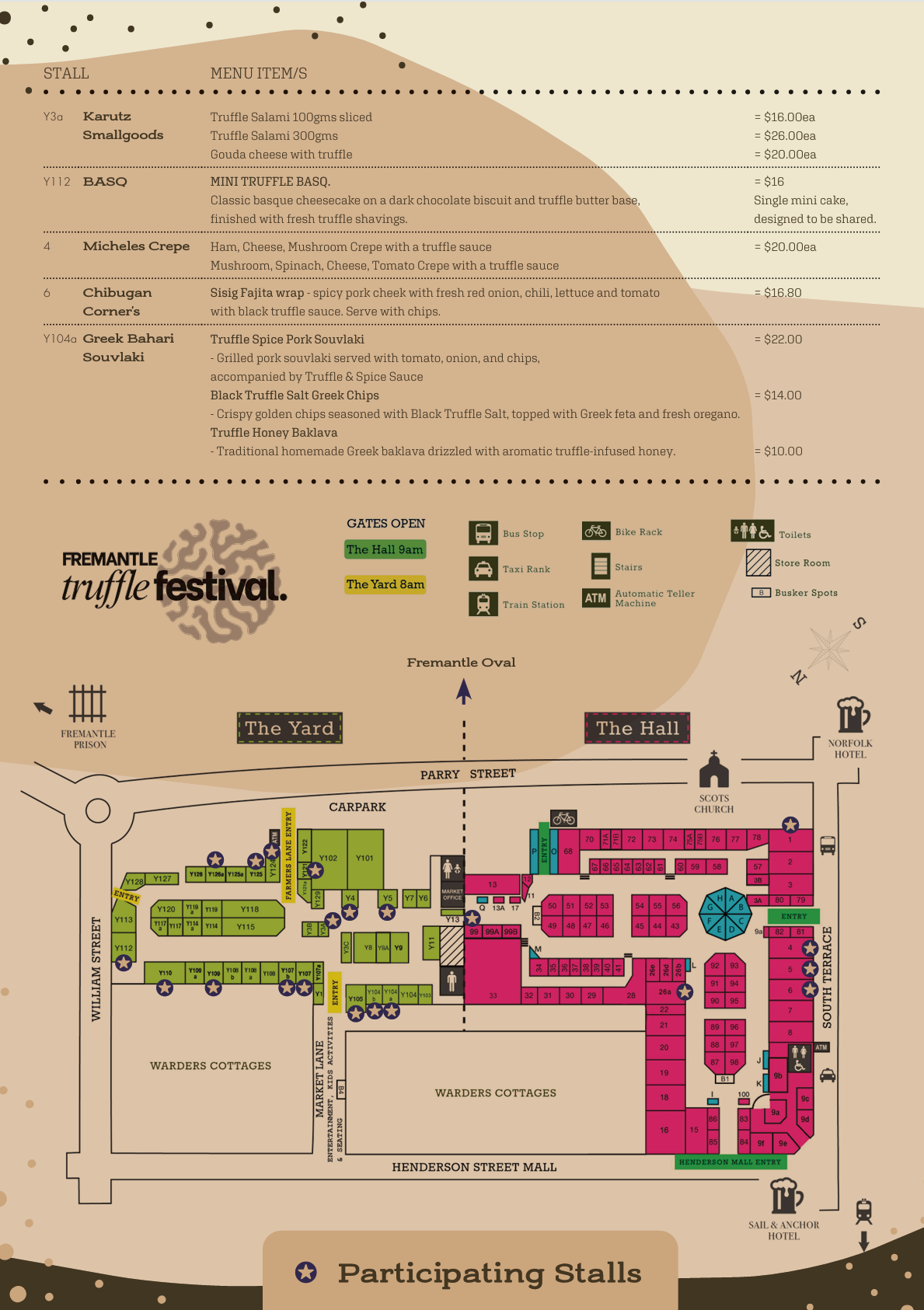 The menu for the participating truffle festival stalls at the Fremantle Markets. 