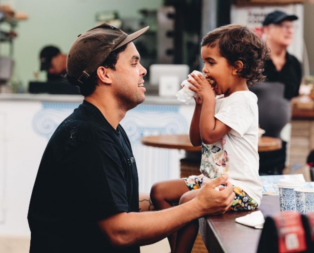 Adult man and young child at the Fremantle Markets 