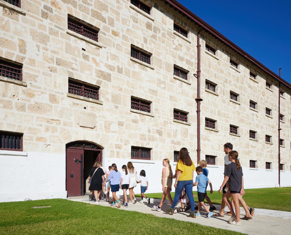 Children and adults at Fremantle Prison on a school holiday tour - captured by Jess Wyld