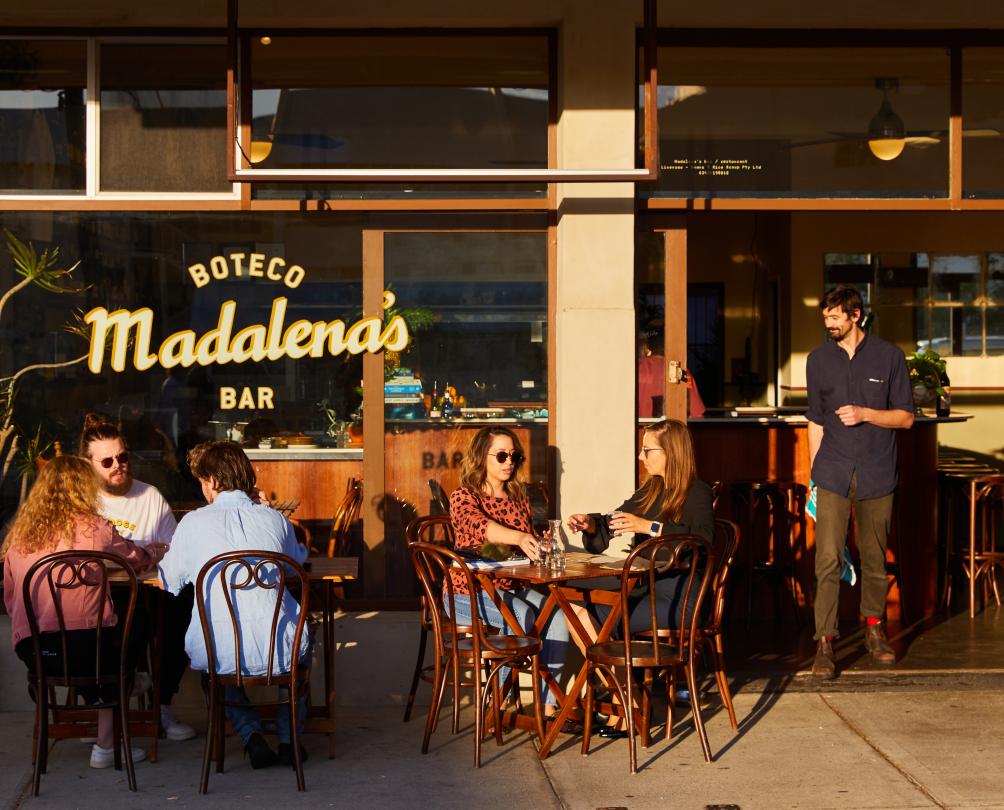 The award winning Madalena's Bar & Restaurant at golden hour.