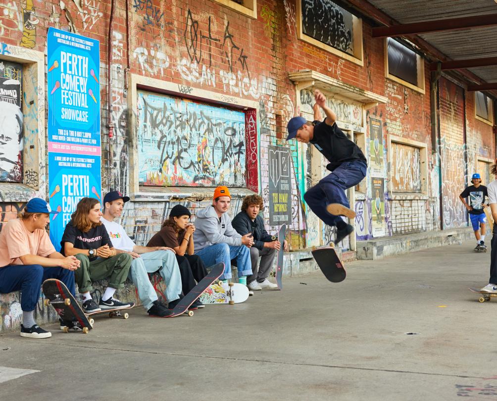 Skaters at the heritage-listed Elders Woolstores.