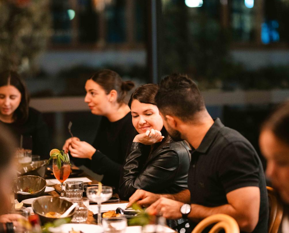 Long table dining at Moon and Mary.