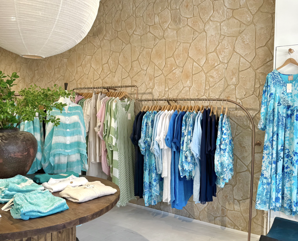 The interior of a clothing store.