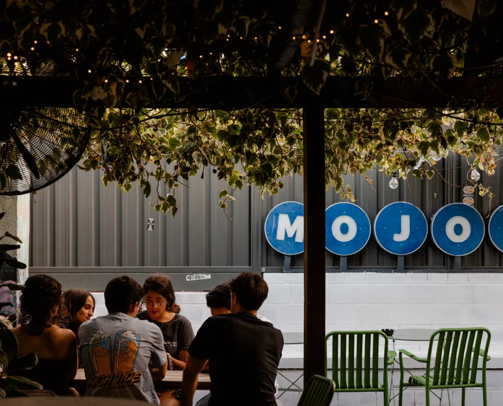 Outdoor seating at Mojos bar
