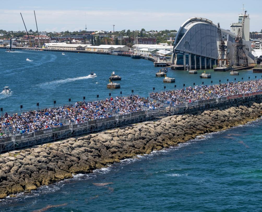 Drone shot of Spectators for Sail GP in Fremantle with Maritime Museum in background