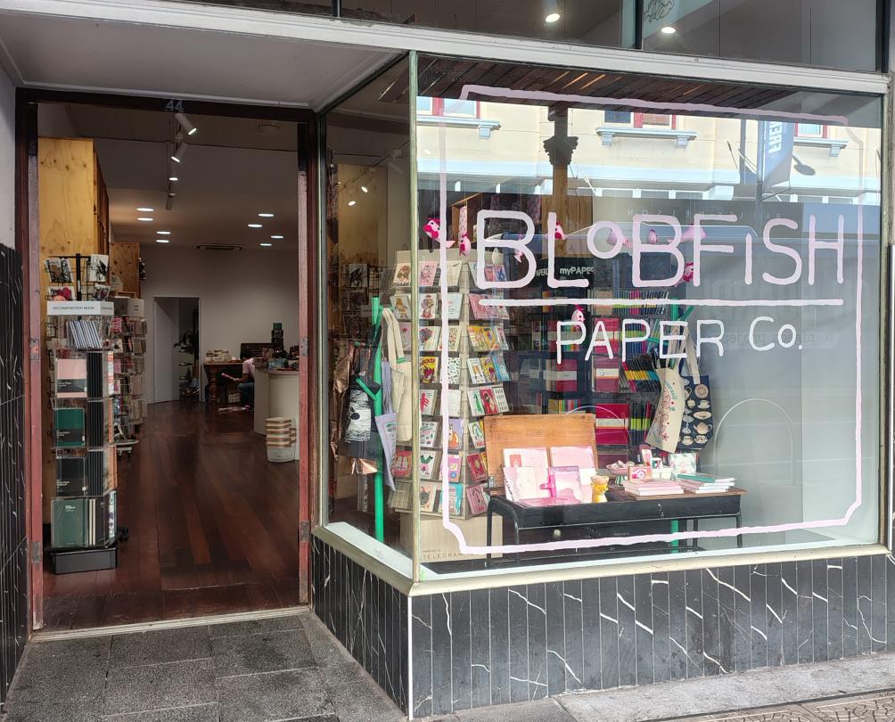 a street view of the Blobfish Paper Co. on market street