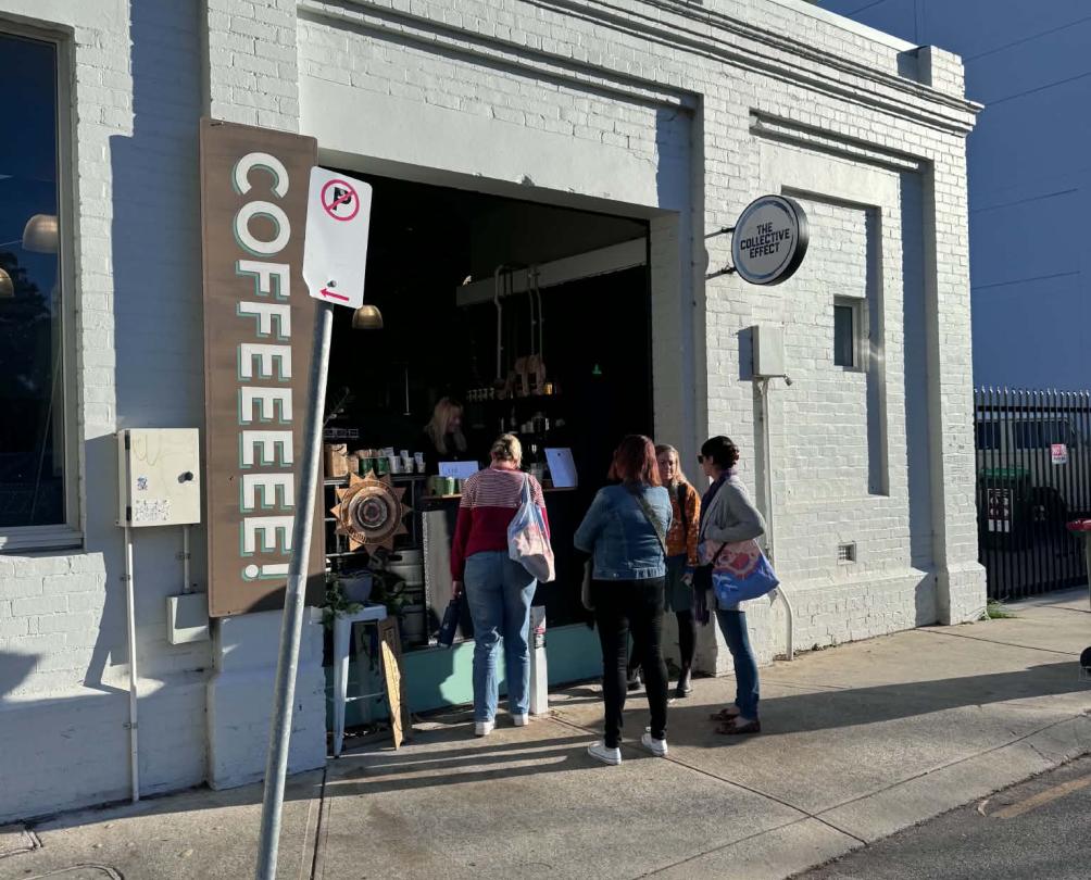 a group of ladies lined up outside a cafe window in Fremantle 