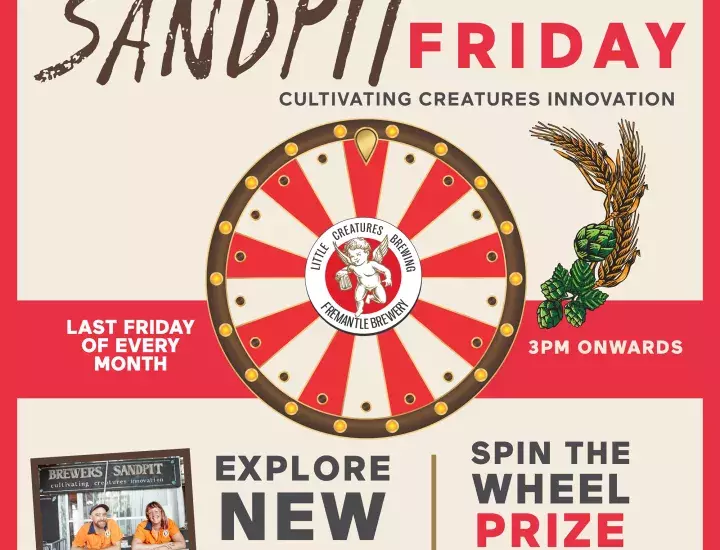 Sandpit Friday social graphic featuring prize wheel 