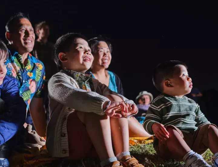 Karla Bidi at Perth Festival: children watching the lights by the water.